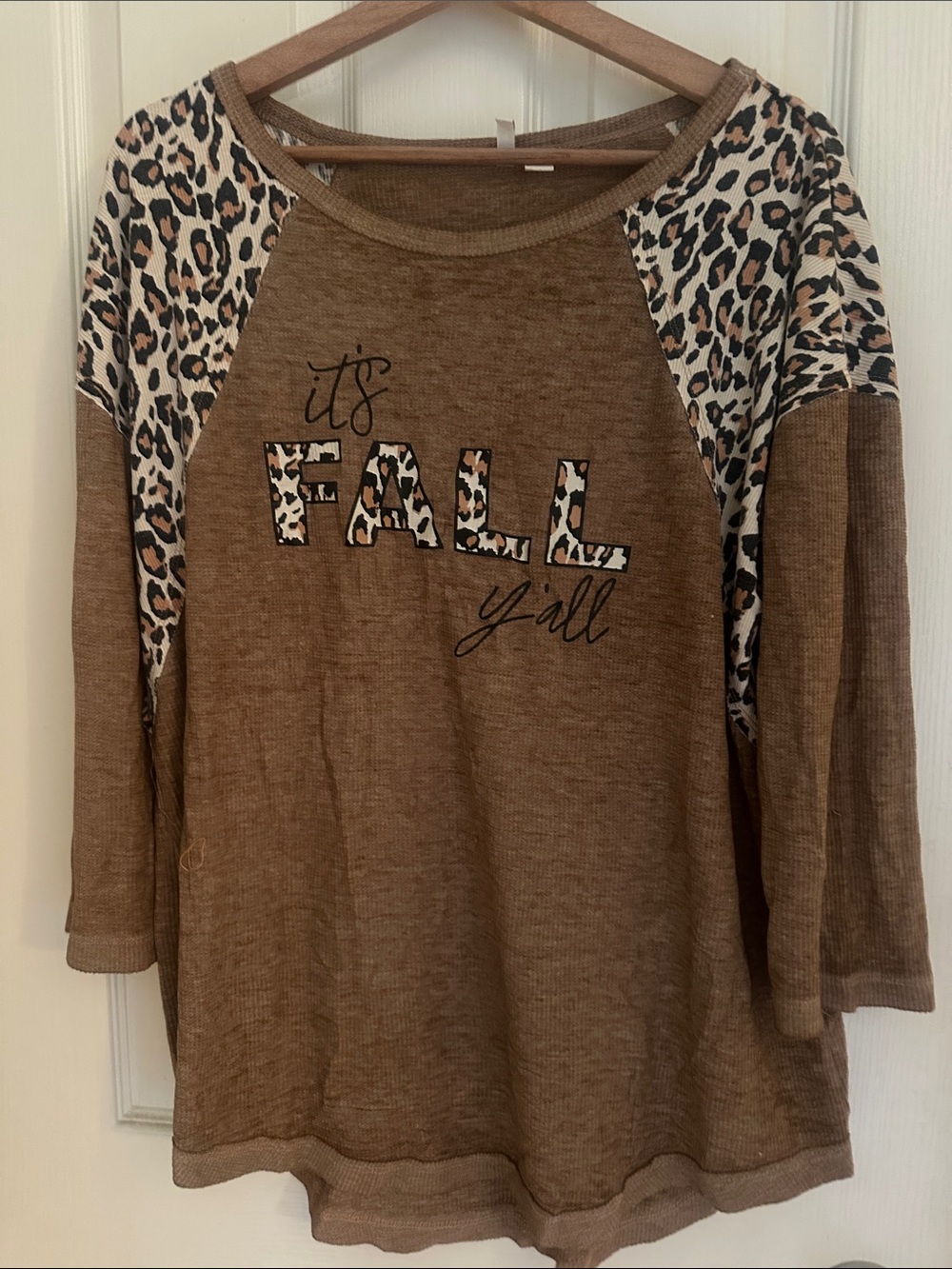 Cato Brown Long-Sleeve 'It's Fall Y'all' Leopard Accent Top